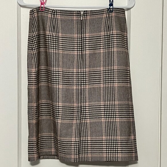 Ann Taylor 100% wool skirt plaid gingham brown pink preppy academia 4 petite - Picture 3 of 6